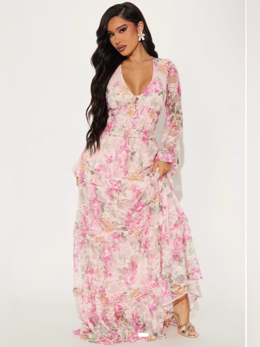 Fashion Nova Pink Floral Lace Maxi Dress